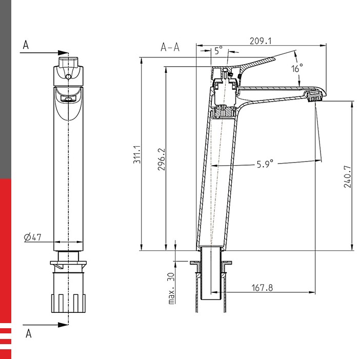LINO baterija za umivaonik visoka 00096 HERZ - Image 2