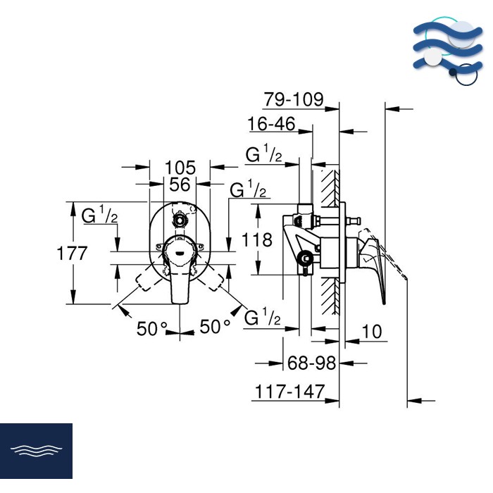 Baterija za kadu ugradna BauFlow GROHE - Slika 2