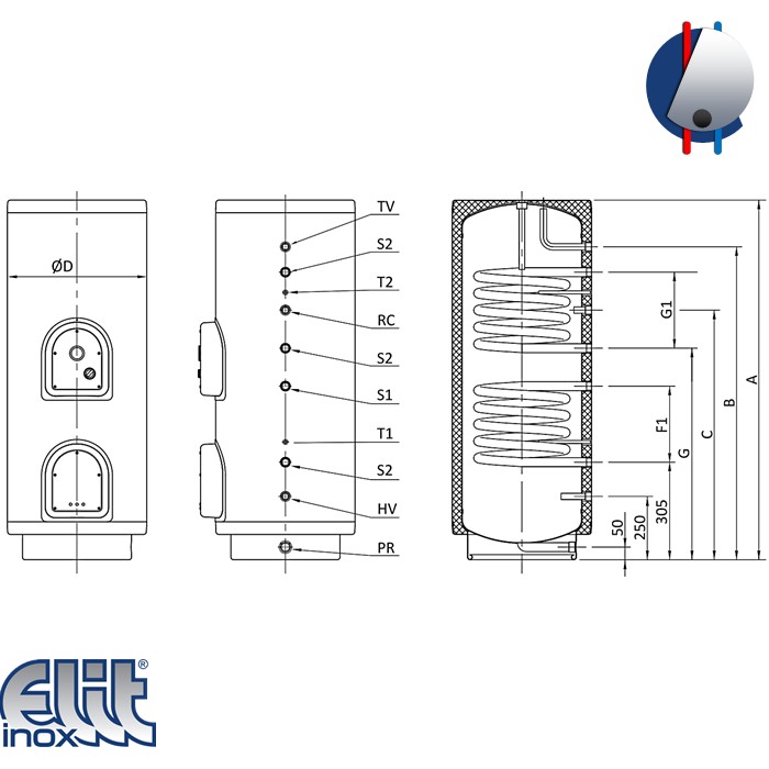 Bojler 200L kombinovani podni Talas KSB200 inox ELIT INOX - Image 2