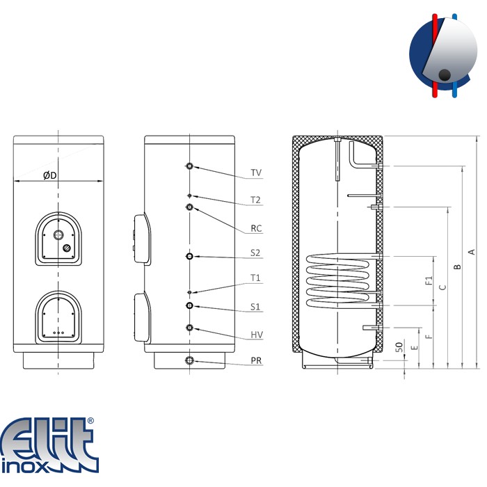 Bojler 300L kombinovani podni Talas KB300 inox ELIT INOX - Image 2