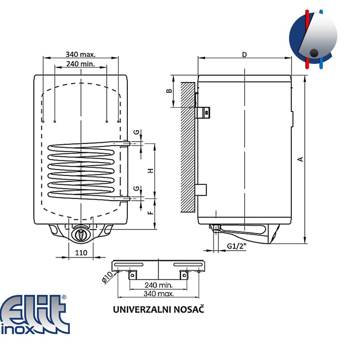Bojler 80L kombinovani Talas M80K inox ELIT INOX - Image 2