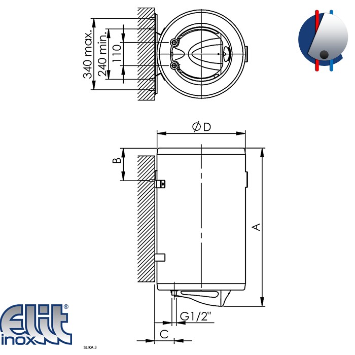 Bojler 80L Talas D-X80V sa digitalnim termostatom inox ELIT INOX - Image 2
