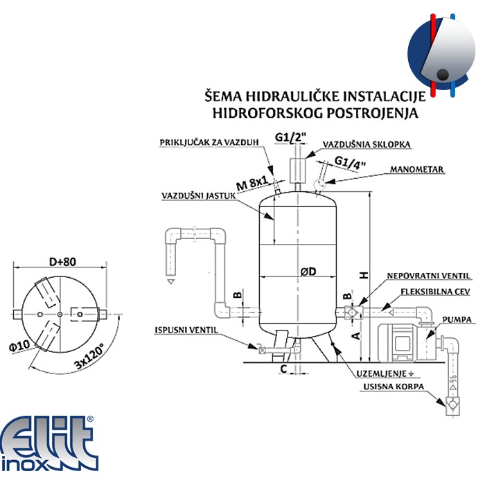 Hidroforska posuda 60L inox HB60 ELIT INOX - Слика 2