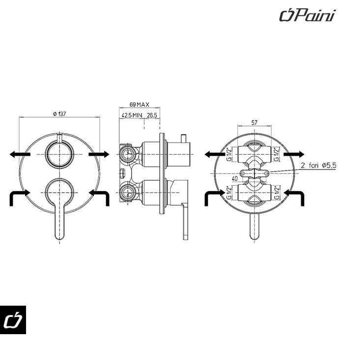 Baterija ugradni mešač sa diverterom ARENA (92CR6911) PAINI - Slika 2