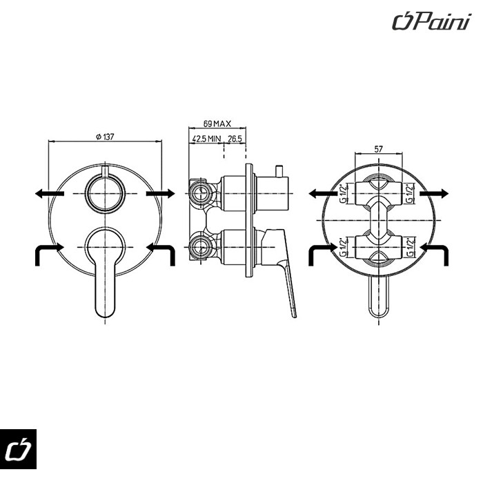 Baterija ugradni mešač sa diverterom P3 (P3CR6911P1) PAINI - Slika 2