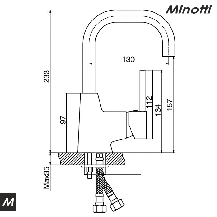 Baterija za lavabo TUBO labud (6120) MINOTTI - Slika 2