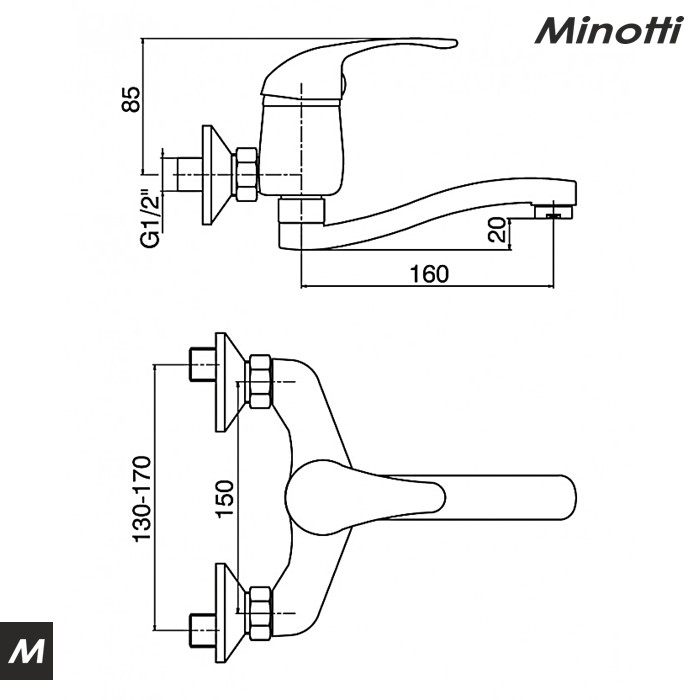 Baterija za sudoperu STANDARD kratka lula (6882-S) MINOTTI - Slika 2