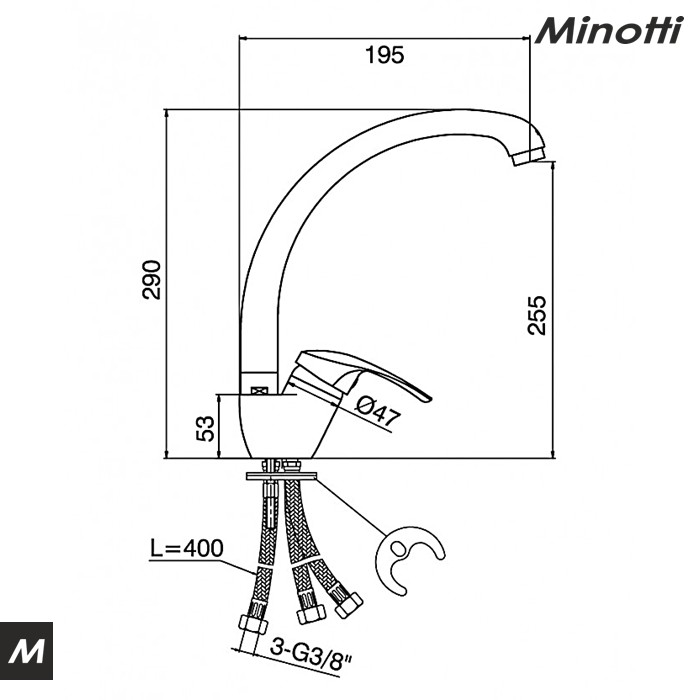 Baterija za sudoperu STANDARD sa tri cevi labud (8887) MINOTTI - Slika 2