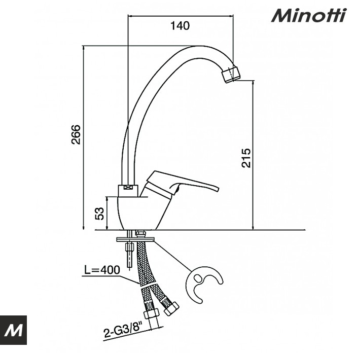 Baterija za sudoperu VENETO sa dve cevi labud (8118-2) MINOTTI - Slika 2