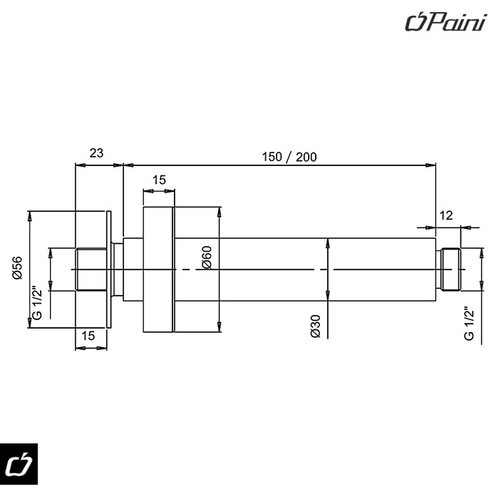 Držač tuš ruže L=150mm plafonski ovalni (50CR744T615BI) PAINI - Slika 2
