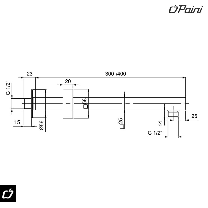 Držač tuš ruže zidni L=300mm D=25x25mm (50CR745T730BI) PAINI - Slika 2