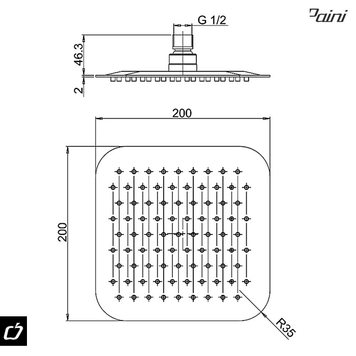 Tuš ruža 200x200mm INOX (50CR759UPQE) PAINI - Slika 2