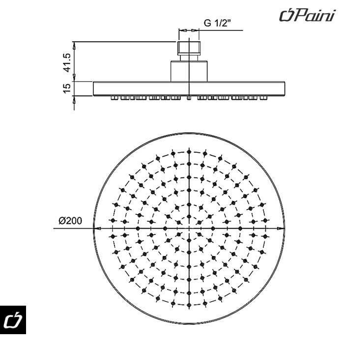 Tuš ruža Ø 200mm ABS plastika (50CR759TCARE20E) PAINI - Slika 2