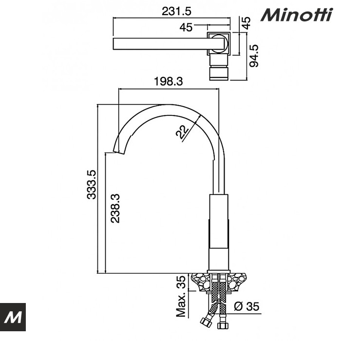 Baterija za sudoperu QUADRA labud (1118) MINOTTI - Slika 2