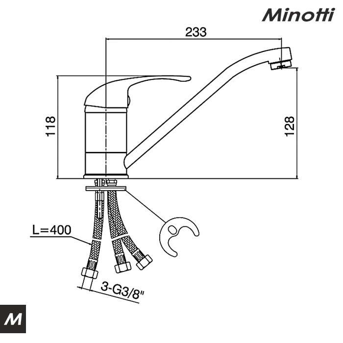 Baterija za sudoperu STANDARD sa tri cevi (8884) MINOTTI - Slika 2