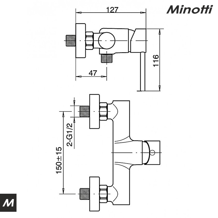 Baterija za tuš kabinu TUBO (6113) MINOTTI - Slika 2