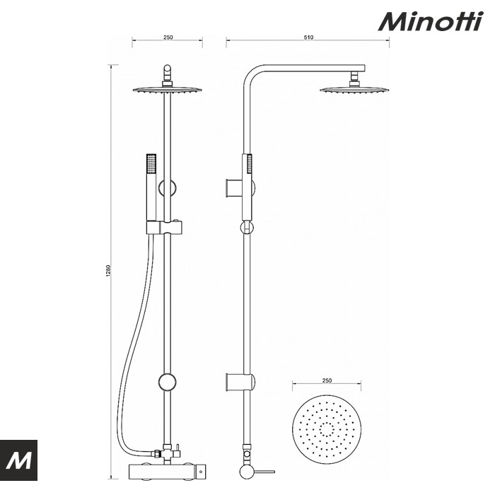 Baterija za tuš kabinu TUBO DARK ELEGANCE sa komplet usponskim tušem, ruža 250 (MUT-065B/6113CB) MINOTTI - Slika 2
